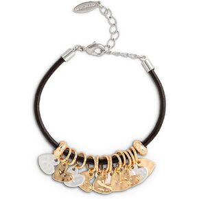 DEMDACO Gold and Silver Tones One Size Fits Most Leather and Metal Charm Bracelet
