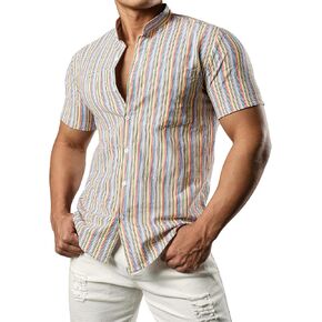 قميص رجالي من القطن Henley من JOGAL صيفي كاجوال بأكمام قصيرة للشاطئ هاواي in Kuwait