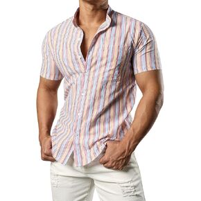 قميص رجالي من القطن Henley من JOGAL صيفي كاجوال بأكمام قصيرة للشاطئ هاواي