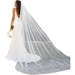 طرحة كاتدرائية طويلة لحفلات الزفاف من كاسولفكس، طرحة للعروس من اللؤلؤ الابيض، طرحة زفاف طويلة من اللؤلؤ والتول، اكسسوار للعرائس والنساء in Kuwait