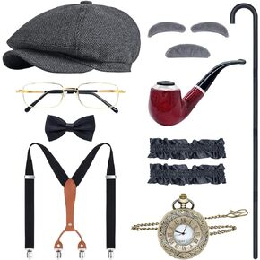OSEMIOKA 1920s Mens Costume Accessories Set Great Gatsby Gangster Costume for Men Old Man Costume Grandpa Accessories