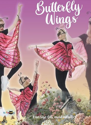 Megartico أزياء أجنحة الفراشة للبالغين للنساء أزياء الهالوين الملونة على شكل جناح الفراشة شال الرأس 3 قطع ملابس الحفلات in Kuwait