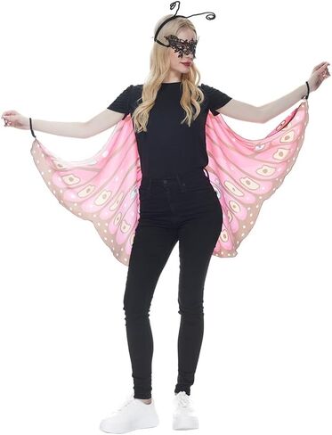 Megartico أزياء أجنحة الفراشة للبالغين للنساء أزياء الهالوين الملونة على شكل جناح الفراشة شال الرأس 3 قطع ملابس الحفلات in Kuwait