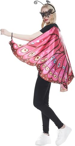 Megartico أزياء أجنحة الفراشة للبالغين للنساء أزياء الهالوين الملونة على شكل جناح الفراشة شال الرأس 3 قطع ملابس الحفلات in Kuwait