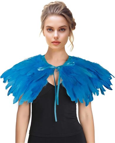 Feather Shawl for Women - Swan Feathers Collar Halloween Crow Cape Maleficent Witch Costume Accessories in Kuwait