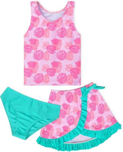 طقم بيكيني للفتيات مكون من 3 قطع من باشوب، بدلة سباحة مع بنطال وتنورة غطاء، مقاومة للماء سريعة الجفاف مناسبة للشاطئ والسباحة in Kuwait