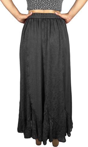 Agan Traders Women's Peasant Medieval High Waistband A Line Drawstring Long Embroidered Lace Hem Maxi Skirt Plus Size 2X 3X in Kuwait