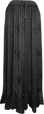 Agan Traders Women's Peasant Medieval High Waistband A Line Drawstring Long Embroidered Lace Hem Maxi Skirt Plus Size 2X 3X in Kuwait