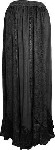Agan Traders Women's Peasant Medieval High Waistband A Line Drawstring Long Embroidered Lace Hem Maxi Skirt Plus Size 2X 3X in Kuwait