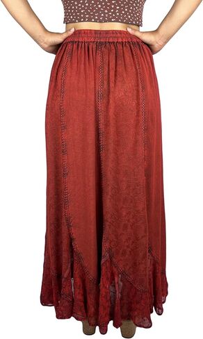 Agan Traders Women's Peasant Medieval High Waistband A Line Drawstring Long Embroidered Lace Hem Maxi Skirt Plus Size 2X 3X in Kuwait