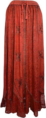Agan Traders Women's Peasant Medieval High Waistband A Line Drawstring Long Embroidered Lace Hem Maxi Skirt Plus Size 2X 3X in Kuwait