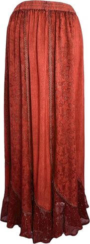 Agan Traders Women's Peasant Medieval High Waistband A Line Drawstring Long Embroidered Lace Hem Maxi Skirt Plus Size 2X 3X in Kuwait