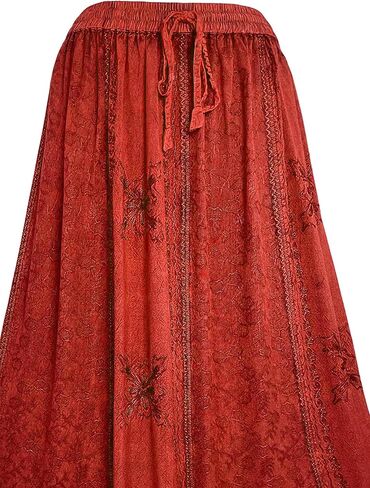 Agan Traders Women's Peasant Medieval High Waistband A Line Drawstring Long Embroidered Lace Hem Maxi Skirt Plus Size 2X 3X in Kuwait