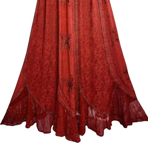 Agan Traders Women's Peasant Medieval High Waistband A Line Drawstring Long Embroidered Lace Hem Maxi Skirt Plus Size 2X 3X in Kuwait