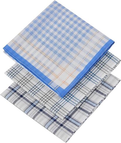 مناديل قطنية ناعمة 100% مع خياطة من اراد، 3 قطع بلون ازرق منقوش، الوان متنوعة - 16 انش × 16 انش, أزرق, مقاس واحد in Kuwait