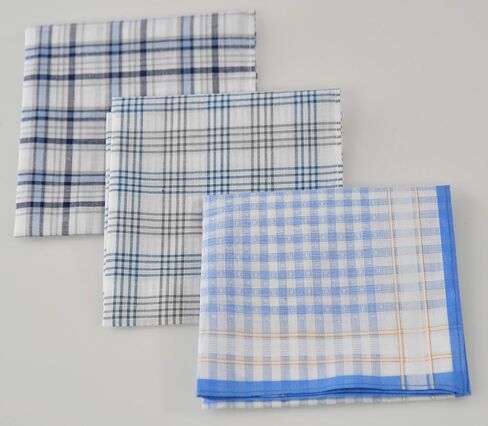 مناديل قطنية ناعمة 100% مع خياطة من اراد، 3 قطع بلون ازرق منقوش، الوان متنوعة - 16 انش × 16 انش, أزرق, مقاس واحد in Kuwait