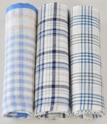 مناديل قطنية ناعمة 100% مع خياطة من اراد، 3 قطع بلون ازرق منقوش، الوان متنوعة - 16 انش × 16 انش, أزرق, مقاس واحد in Kuwait