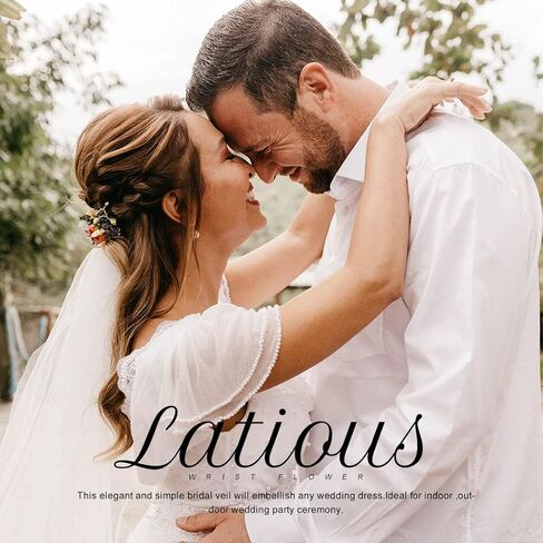 Latious 2 Tier Bride Wedding Veil Elbow Length Short Bridal Tulle Veils Ribbon Edge Veils with Comb for Brides and Women (White) in Kuwait