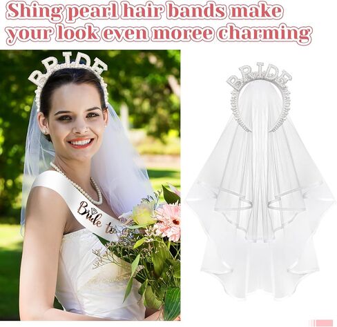 taolema Bachelorette Party Decorations, Bride Pearl Hairband Veil & Bride to Be Sash for Bachelorette Favors Bridal Shower Gift Wedding Crown Hen Party Bride Accessories in Saudi Arabia