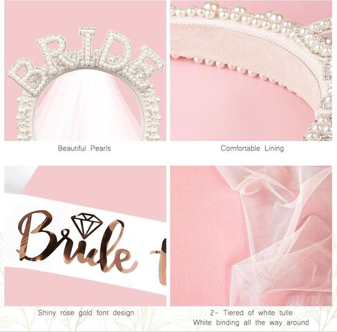 taolema Bachelorette Party Decorations, Bride Pearl Hairband Veil & Bride to Be Sash for Bachelorette Favors Bridal Shower Gift Wedding Crown Hen Party Bride Accessories in Saudi Arabia