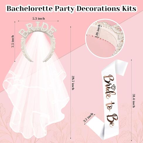 taolema Bachelorette Party Decorations, Bride Pearl Hairband Veil & Bride to Be Sash for Bachelorette Favors Bridal Shower Gift Wedding Crown Hen Party Bride Accessories in Saudi Arabia