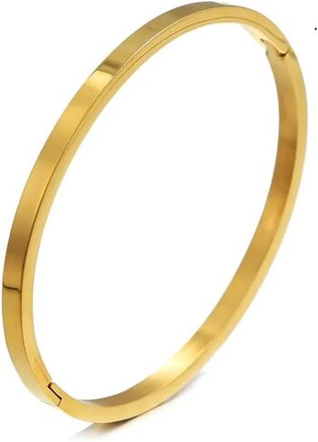Berné Gold Bangle Bracelet - Gold-Plated Stainless Steel, East-to-Use Clasp, 4mm Wide Bracelet for Women in Kuwait