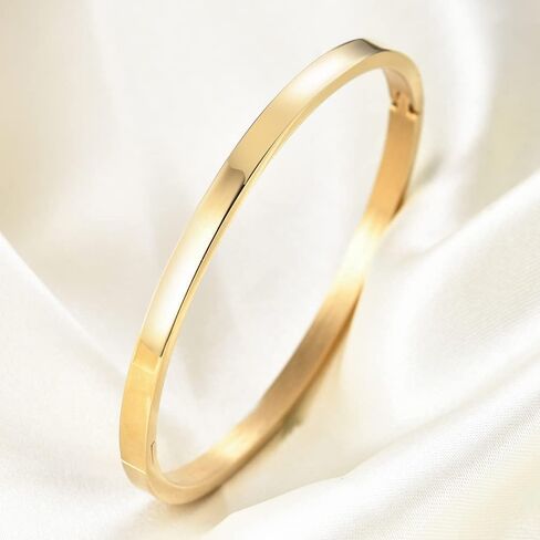 Berné Gold Bangle Bracelet - Gold-Plated Stainless Steel, East-to-Use Clasp, 4mm Wide Bracelet for Women in Kuwait