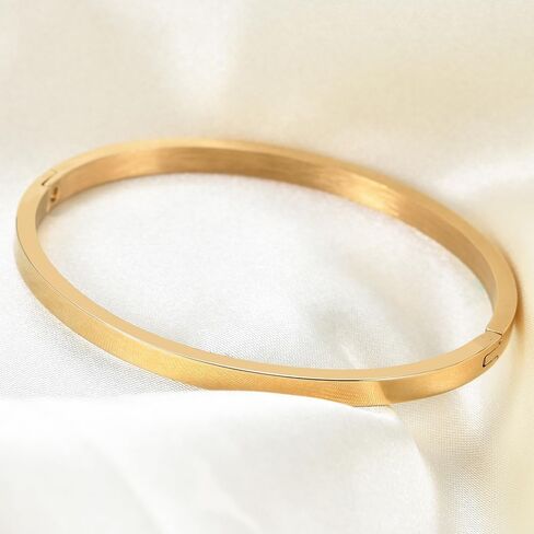 Berné Gold Bangle Bracelet - Gold-Plated Stainless Steel, East-to-Use Clasp, 4mm Wide Bracelet for Women in Kuwait