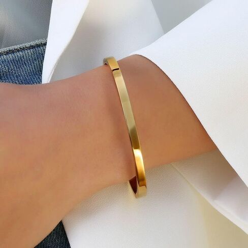 Berné Gold Bangle Bracelet - Gold-Plated Stainless Steel, East-to-Use Clasp, 4mm Wide Bracelet for Women in Kuwait