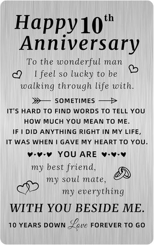 بطاقة هدايا للذكرى السنوية العاشرة السعيدة من بتزيزي، هدية 10 أعوام من بطاقات الذكرى السنوية للزفاف للرجال، إدراج محفظة معدنية رومانسية محفورة in Kuwait