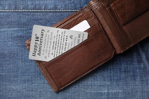 بطاقة هدايا للذكرى السنوية العاشرة السعيدة من بتزيزي، هدية 10 أعوام من بطاقات الذكرى السنوية للزفاف للرجال، إدراج محفظة معدنية رومانسية محفورة in Kuwait