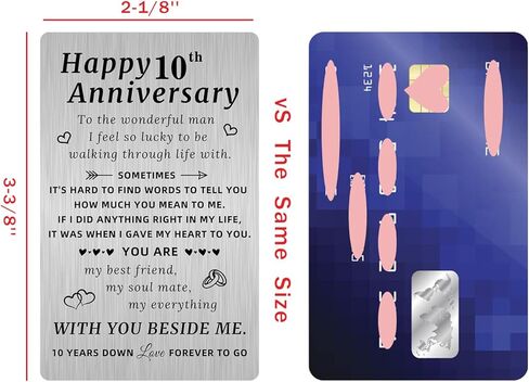 بطاقة هدايا للذكرى السنوية العاشرة السعيدة من بتزيزي، هدية 10 أعوام من بطاقات الذكرى السنوية للزفاف للرجال، إدراج محفظة معدنية رومانسية محفورة in Kuwait