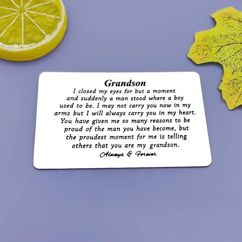 Jielahua Grandson Gifts from Grandma and Grandpa Engraved Wallet Insert for Grandson Happy Birthday Gifts Grandson Graduation Card for Him Wedding Christmas Inspirational Quote Message Gift in Saudi Arabia
