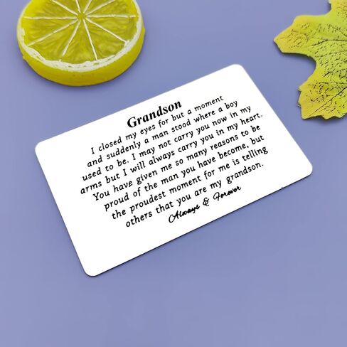 Jielahua Grandson Gifts from Grandma and Grandpa Engraved Wallet Insert for Grandson Happy Birthday Gifts Grandson Graduation Card for Him Wedding Christmas Inspirational Quote Message Gift in Saudi Arabia