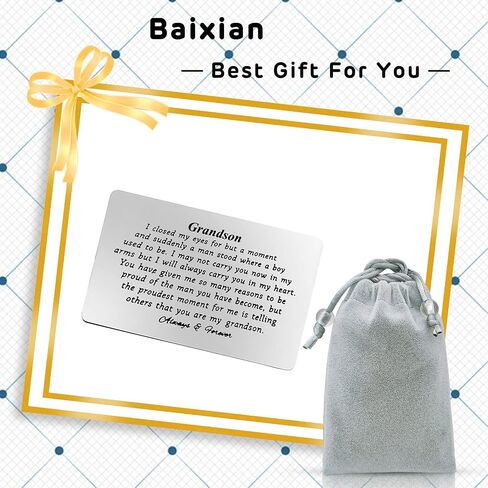 Jielahua Grandson Gifts from Grandma and Grandpa Engraved Wallet Insert for Grandson Happy Birthday Gifts Grandson Graduation Card for Him Wedding Christmas Inspirational Quote Message Gift in Saudi Arabia