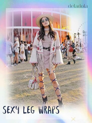 deladola Sexy Leg Wraps Elastic Raves Party Garter Cross Bandage Dancing Music Festivals Costume for Women and Girls in Kuwait