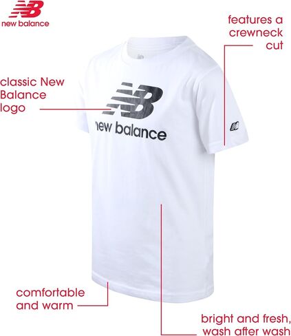 New Balance Boys' T-Shirt - Cotton Core Stacked Logo Shirt for Boys - Kids Youth Athletic Crewneck Short Sleeve Tee (8-20) in Saudi Arabia