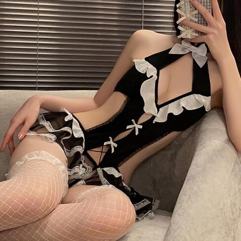 SNOMYRS تيدي ارتداءها الدانتيل القوطية لوليتا Kawaii تأثيري الملابس الداخلية Crotchless قطعة واحدة ربطة القوس فيونكة in Kuwait