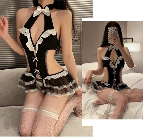 SNOMYRS تيدي ارتداءها الدانتيل القوطية لوليتا Kawaii تأثيري الملابس الداخلية Crotchless قطعة واحدة ربطة القوس فيونكة in Kuwait