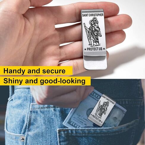 ChainsProMax Men Money Clip, Custom Name Gift-Ahkn Cross/St. Michel/St. Christopher/St. Florian/Knights Templar-Send Gift Box in Kuwait