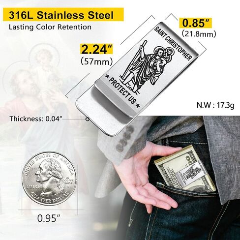 ChainsProMax Men Money Clip, Custom Name Gift-Ahkn Cross/St. Michel/St. Christopher/St. Florian/Knights Templar-Send Gift Box in Kuwait