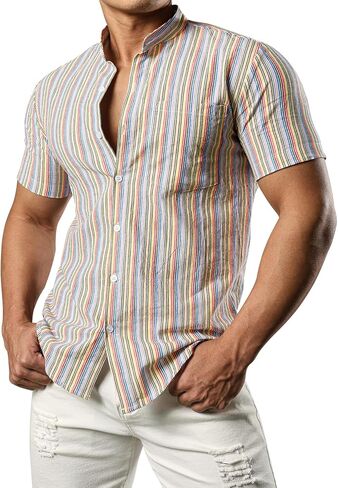 قميص رجالي من القطن Henley من JOGAL صيفي كاجوال بأكمام قصيرة للشاطئ هاواي in Kuwait