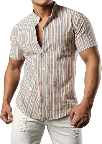 قميص رجالي من القطن Henley من JOGAL صيفي كاجوال بأكمام قصيرة للشاطئ هاواي in Kuwait