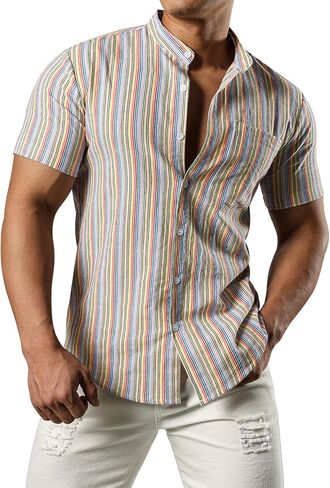 قميص رجالي من القطن Henley من JOGAL صيفي كاجوال بأكمام قصيرة للشاطئ هاواي in Kuwait