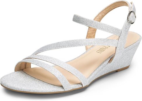 DREAM PAIRS Strappy Wrapped Dressy Wedge Sandals, Comfortable Sparkly Glitter Ankle Strap Mid Heel Wedges Casual Summer, Open Toe Evening Dress Wedding Dance Shoes in Saudi Arabia