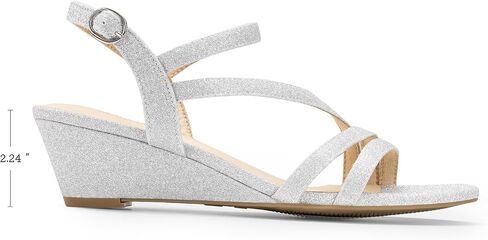 DREAM PAIRS Strappy Wrapped Dressy Wedge Sandals, Comfortable Sparkly Glitter Ankle Strap Mid Heel Wedges Casual Summer, Open Toe Evening Dress Wedding Dance Shoes in Saudi Arabia