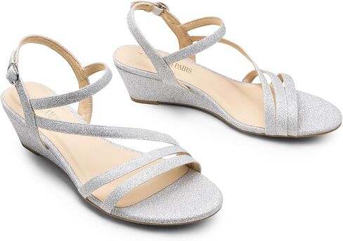 DREAM PAIRS Strappy Wrapped Dressy Wedge Sandals, Comfortable Sparkly Glitter Ankle Strap Mid Heel Wedges Casual Summer, Open Toe Evening Dress Wedding Dance Shoes in Saudi Arabia