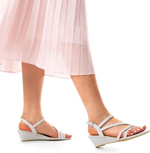 DREAM PAIRS Strappy Wrapped Dressy Wedge Sandals, Comfortable Sparkly Glitter Ankle Strap Mid Heel Wedges Casual Summer, Open Toe Evening Dress Wedding Dance Shoes in Saudi Arabia