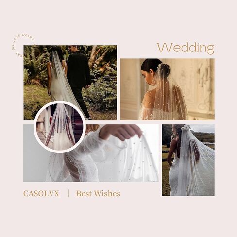 طرحة كاتدرائية طويلة لحفلات الزفاف من كاسولفكس، طرحة للعروس من اللؤلؤ الابيض، طرحة زفاف طويلة من اللؤلؤ والتول، اكسسوار للعرائس والنساء in Kuwait