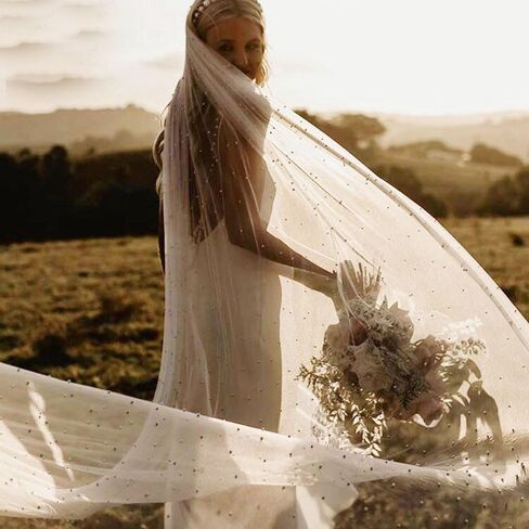 طرحة كاتدرائية طويلة لحفلات الزفاف من كاسولفكس، طرحة للعروس من اللؤلؤ الابيض، طرحة زفاف طويلة من اللؤلؤ والتول، اكسسوار للعرائس والنساء in Kuwait